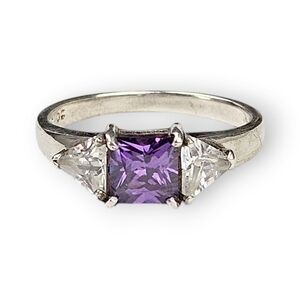 Sterling Purple CZ Ring Princess Trillion Cut White Cubic Zirconia 925 Silver 9